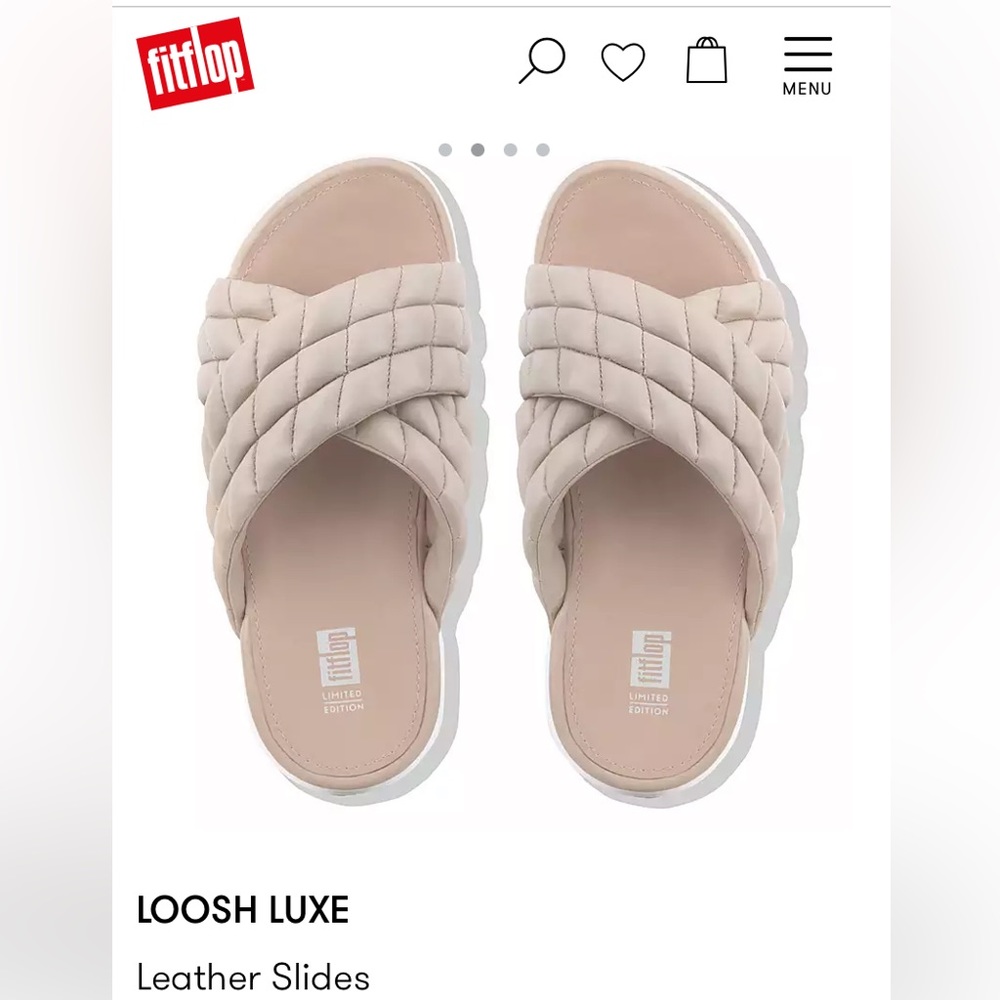 Fitflop Loosh Luxe Limited Edition Beige Cream Quilted Puffy Slides Sandals